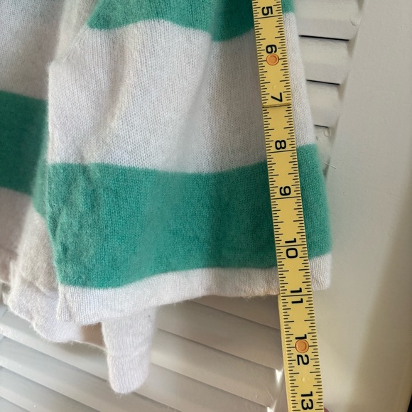 Rachel Zoe Women’s 100% Cashmere Striped Polo Sweater Cropped Green White Size - Picture 8 of 13